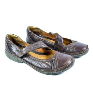 Clarks Artistan Brown Mary Jane Slip On Shoes - Diagonal Strap  Sz 9.5 M